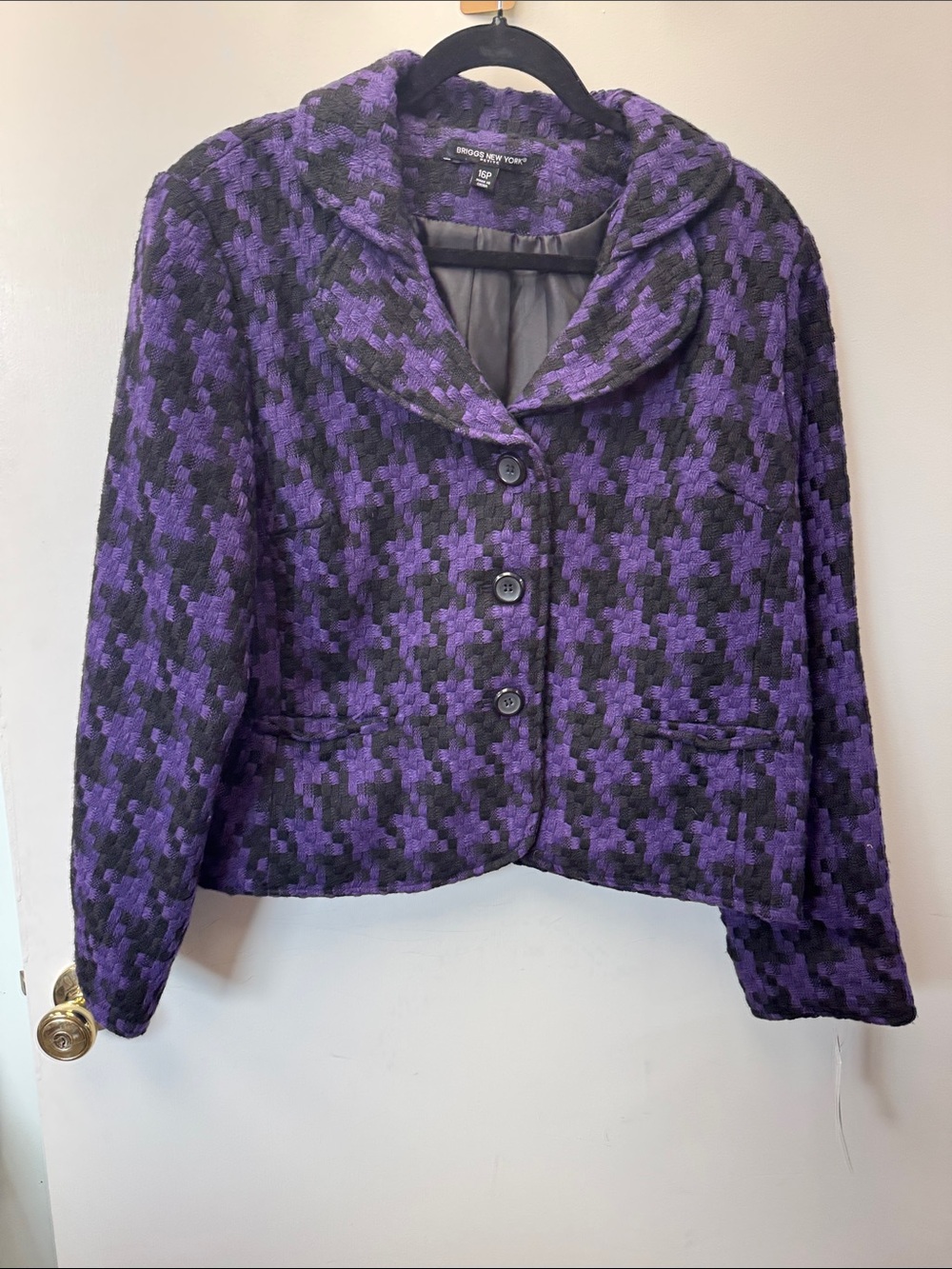 Briggs New York Purple & Black Houndstooth Cropped Blazer